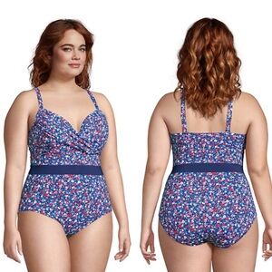 New DRAPER JAMES LANDS END Ditsy Floral Print Tummy Control Swimsuit Retro pinup